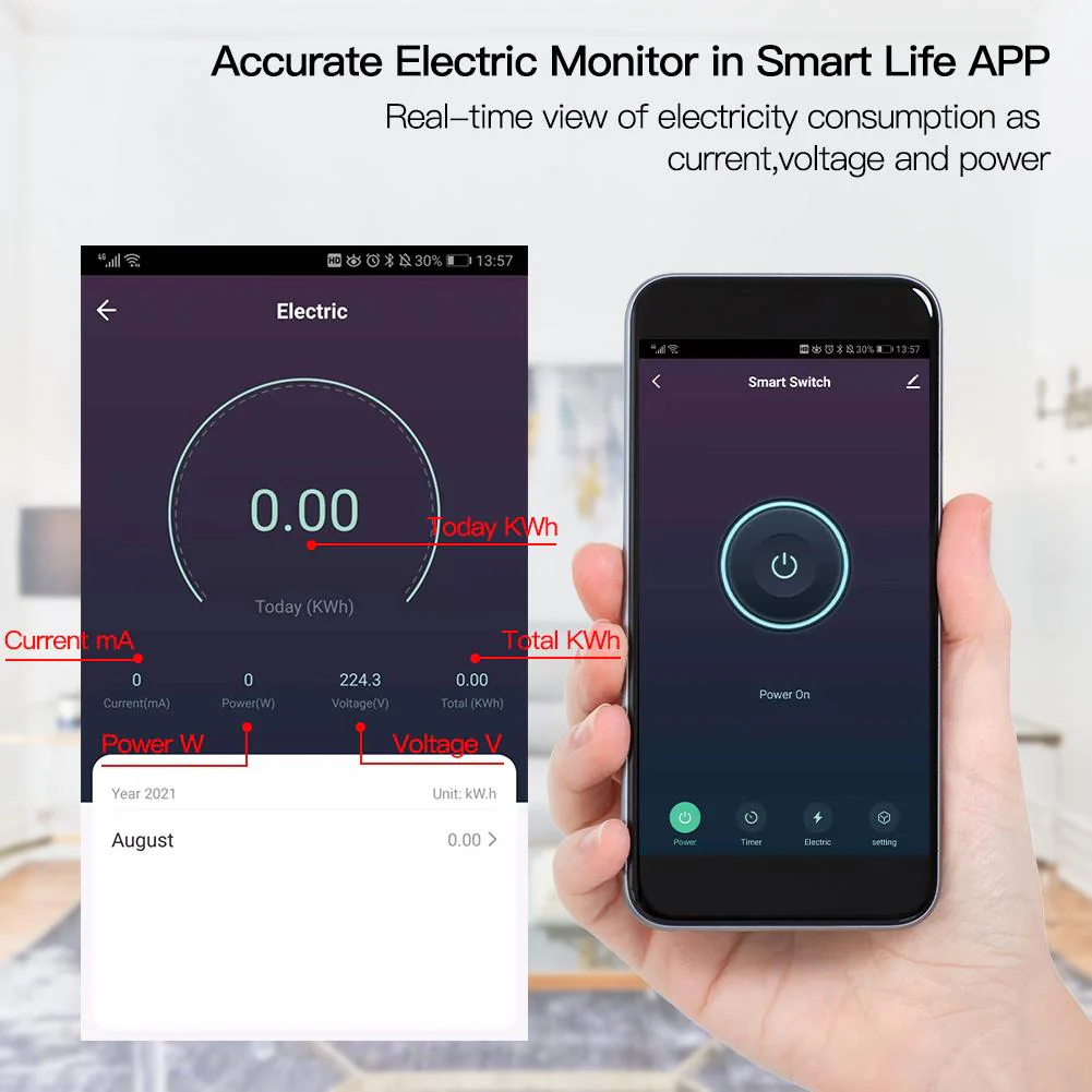 WiFi DIY Smart Switch Electric Current Voltage Power Monitor Universal Module 16A 2