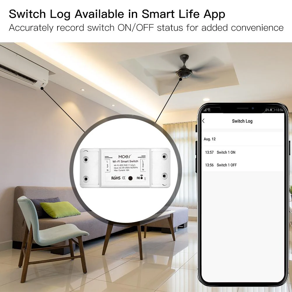 WiFi DIY Smart Switch Electric Current Voltage Power Monitor Universal Module 16A 6