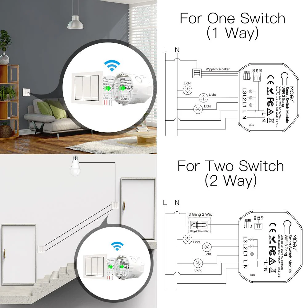 3/4 Gang, 1/2 Way Module, Wireless Home Smart Switch Light Modular 3