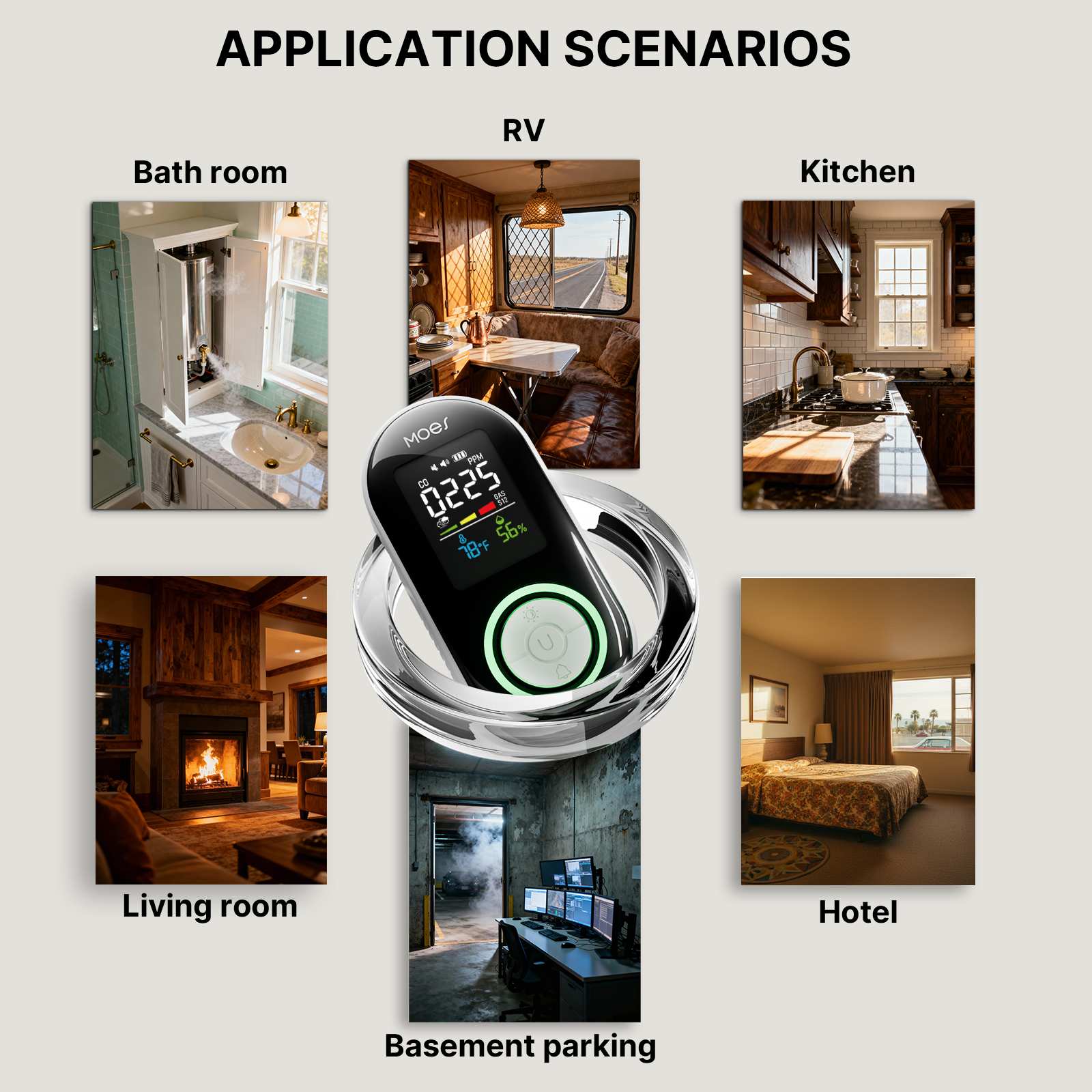 5-in-1 Plug-in CO Gas & Smoke Detector with LCD Temp Humidity Monitor, Battery Backup(Non-Smart) 7