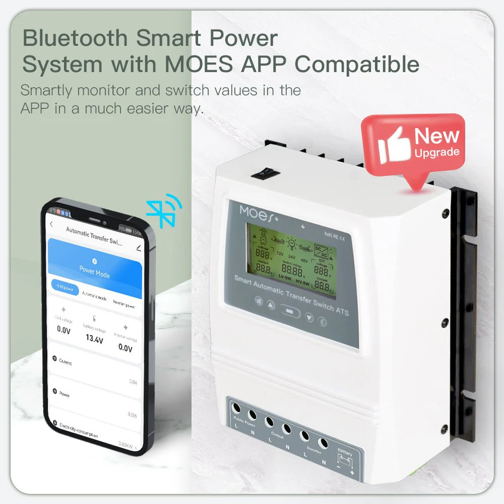 MOES Smart Bluetooth Dual Power Controller 80A 8/16KW Automatic Transfer Switch for Off Grid Solar Wind System ATS 2