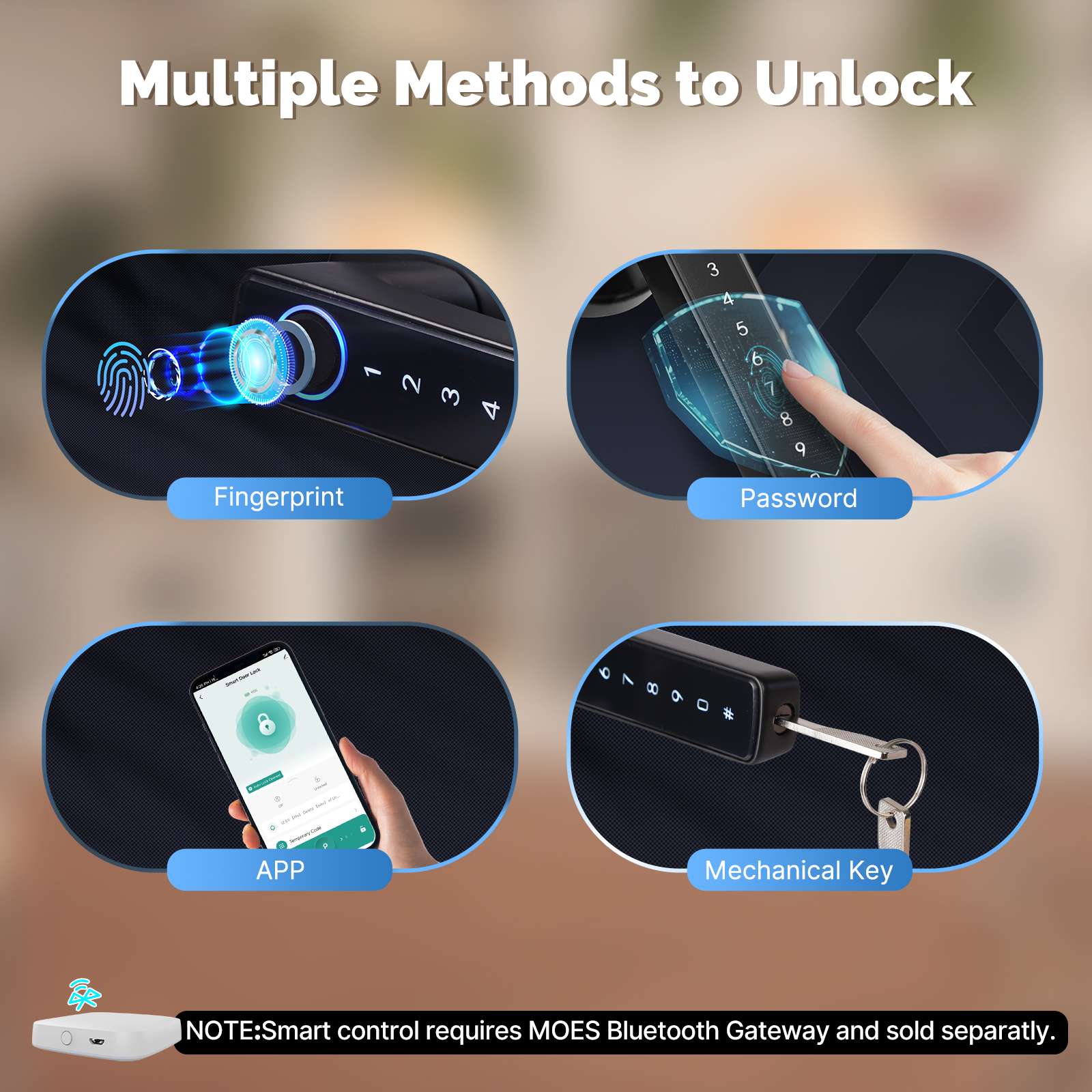 Ble Smart Door Lock with Passcode keypad, Biometric Entry Doorknob with Handle 6