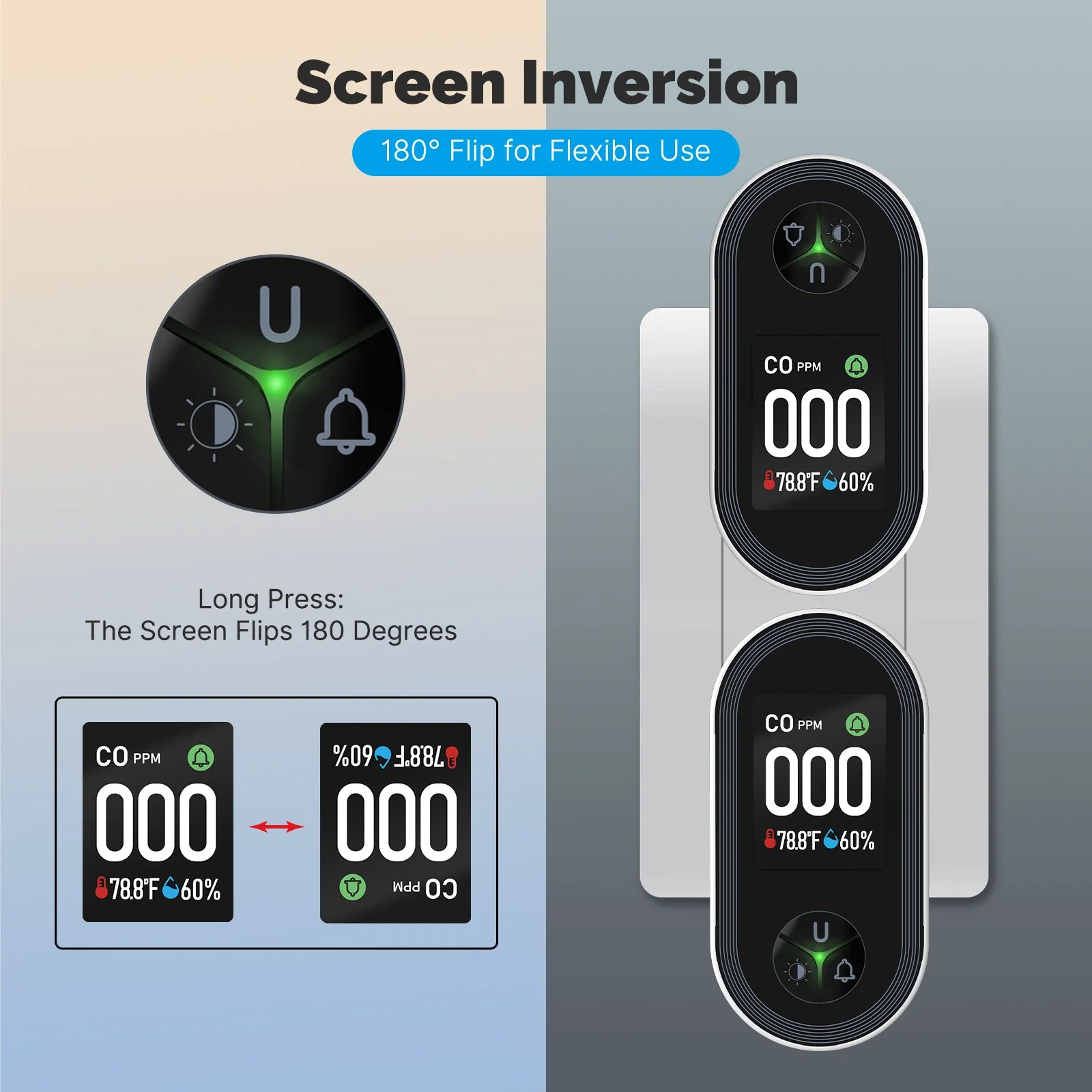Carbon Monoxide Detector Plug-in 3-in-1 Display with Temperature Humidity Sensor Built-in CO Monitor Alarm Sound Warning(Non-Smart) 5