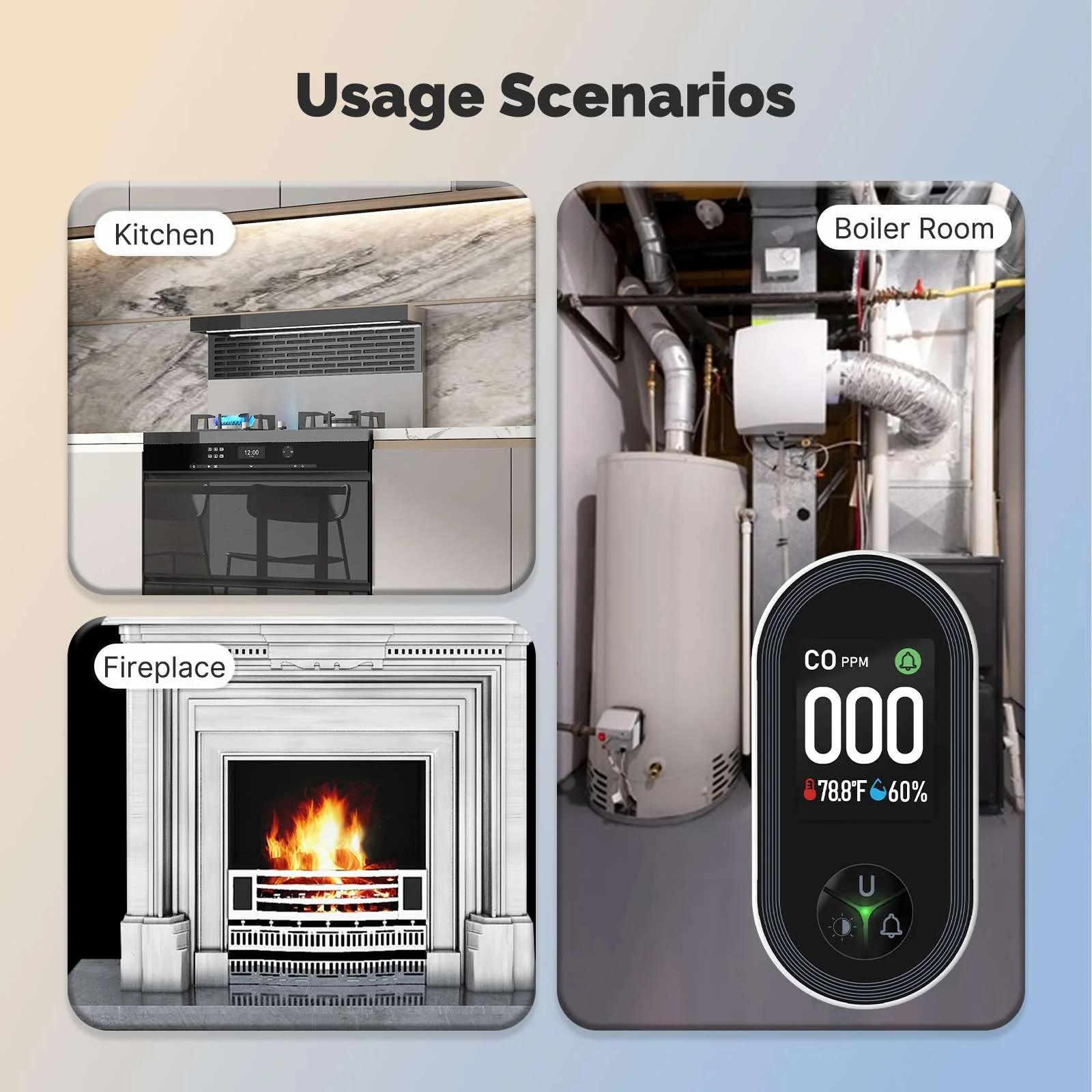 Carbon Monoxide Detector Plug-in 3-in-1 Display with Temperature Humidity Sensor Built-in CO Monitor Alarm Sound Warning(Non-Smart) 6