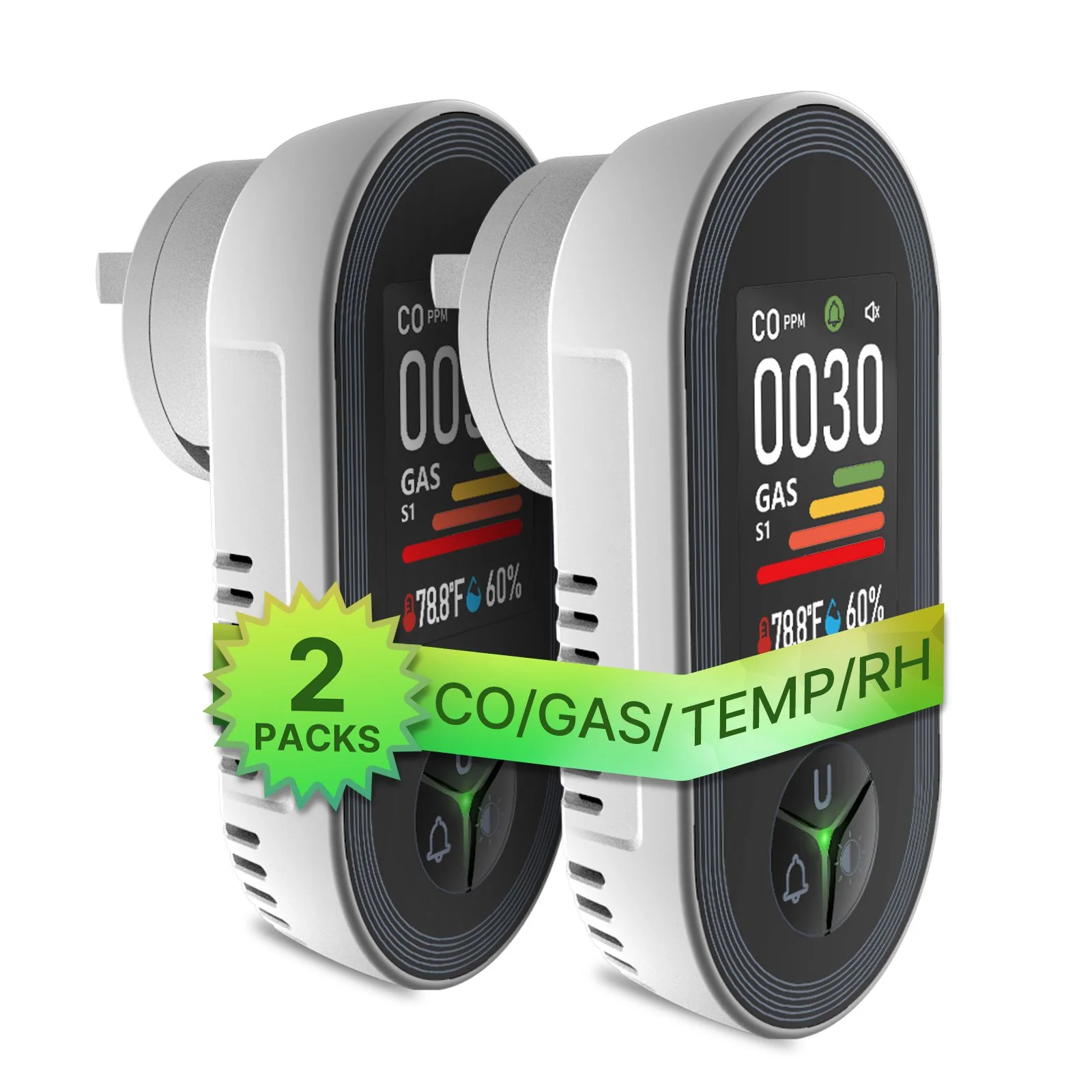 Carbon Monoxide & Natural Gas Detector Plug in, 4 in 1 Temperature Humidity Sensor Built-in Alarm Sound Warning(Non-Smart) 8