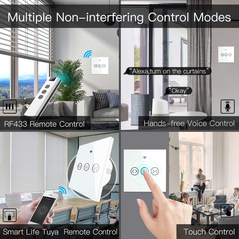 WiFi RF433 Smart Curtain Blinds Roller Shutter Touch Switch Single Pole Neutral Wire Required EU 4