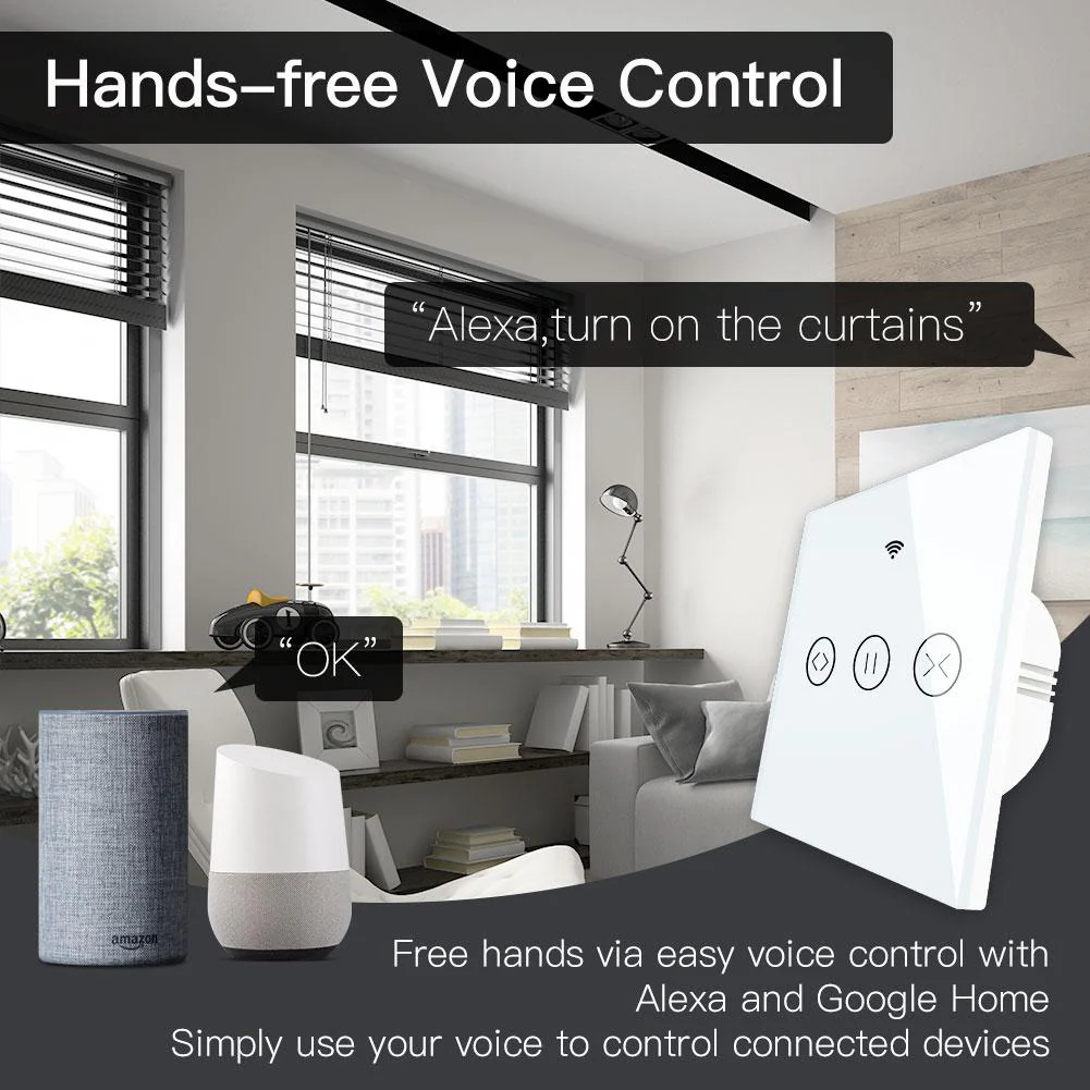 WiFi RF433 Smart Curtain Blinds Roller Shutter Touch Switch Single Pole Neutral Wire Required EU 5