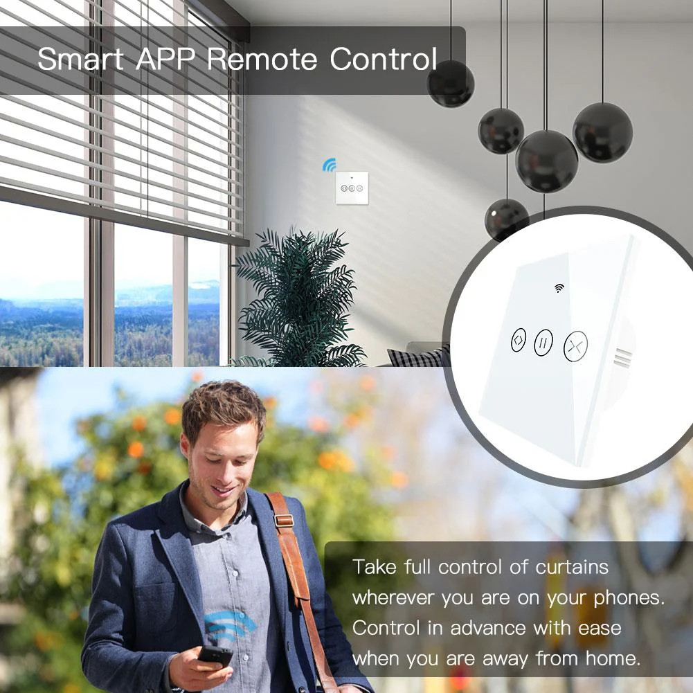 WiFi RF433 Smart Curtain Blinds Roller Shutter Touch Switch Single Pole Neutral Wire Required EU 6