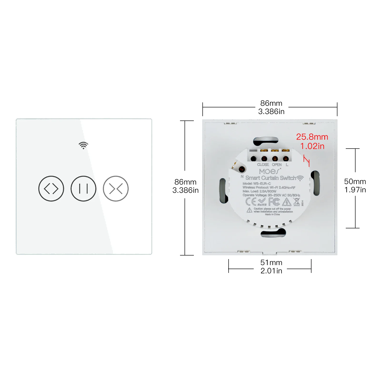 WiFi RF433 Smart Curtain Blinds Roller Shutter Touch Switch Single Pole Neutral Wire Required EU 7