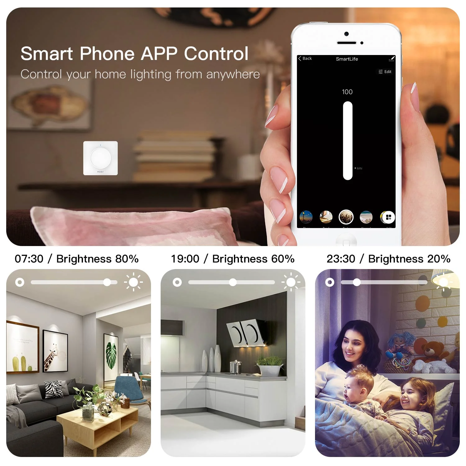 Smart Light Dimmer Rotary Switch Schedule Timer Brightness Memory EU 5