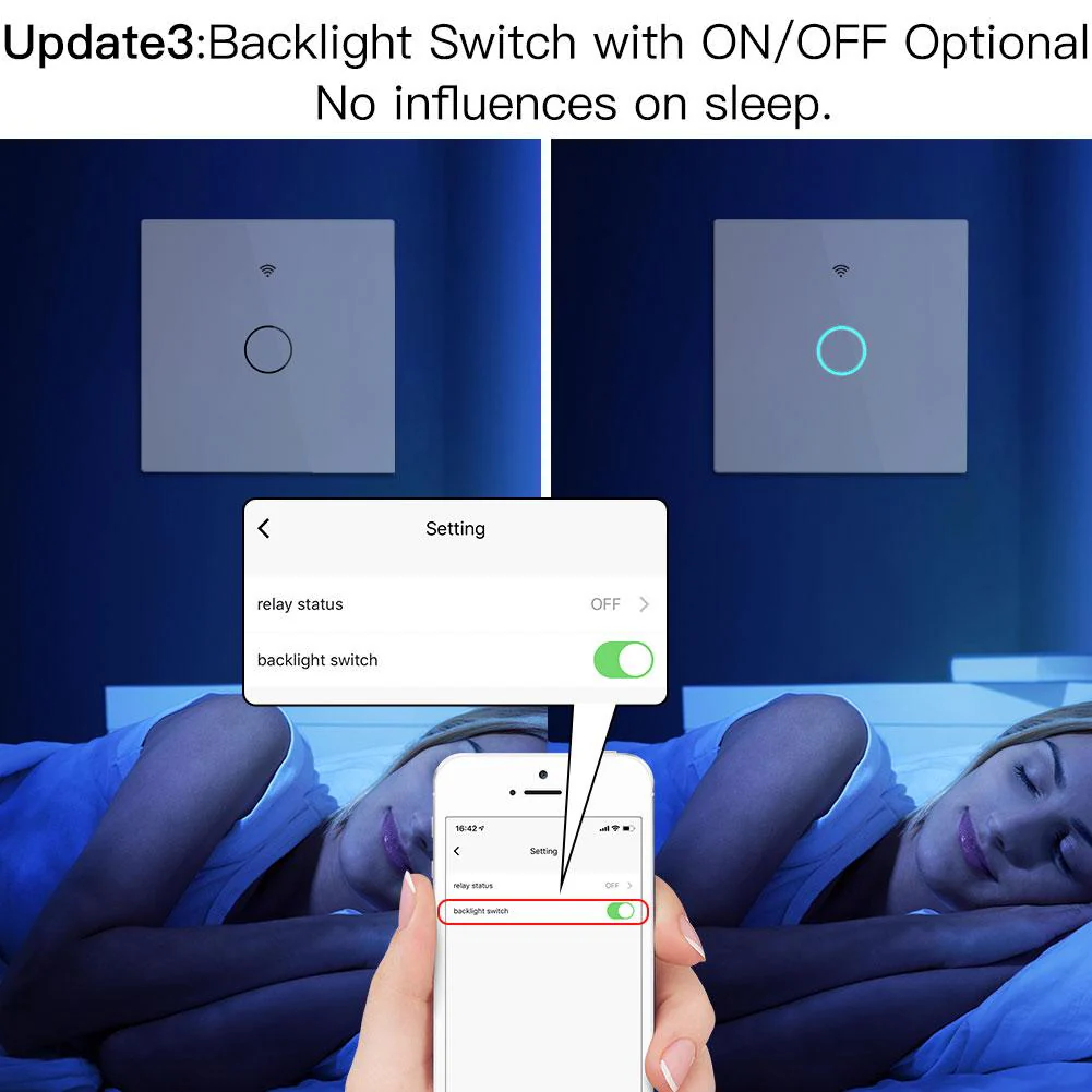 WiFi RF433 Smart Light Wall Touch Switch Single Pole 220V No Neutral Wire EU Standard 4