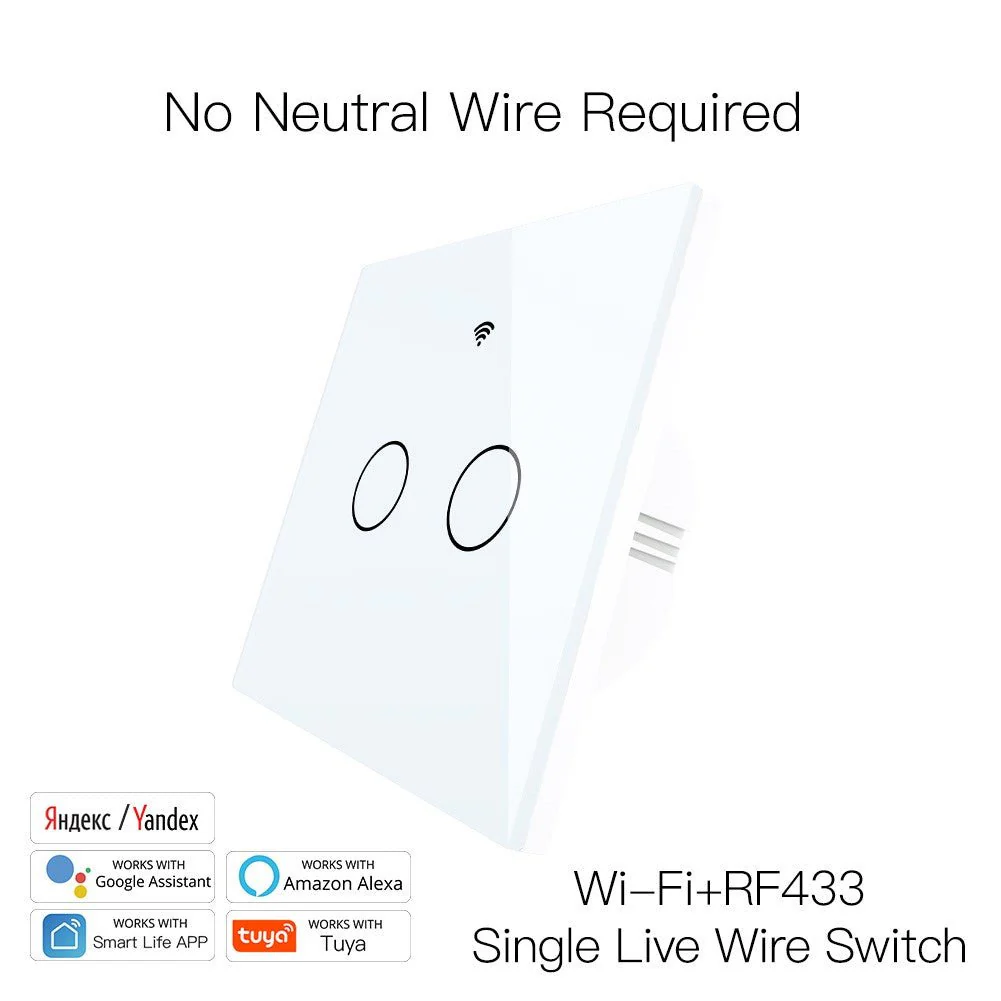 WiFi RF433 Smart Light Wall Touch Switch Single Pole 220V No Neutral Wire EU Standard 9