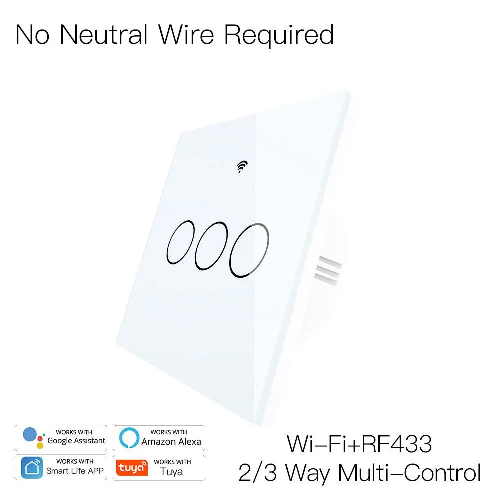 WiFi RF433 Smart Light Wall Touch Switch Single Pole 220V No Neutral Wire EU Standard 10