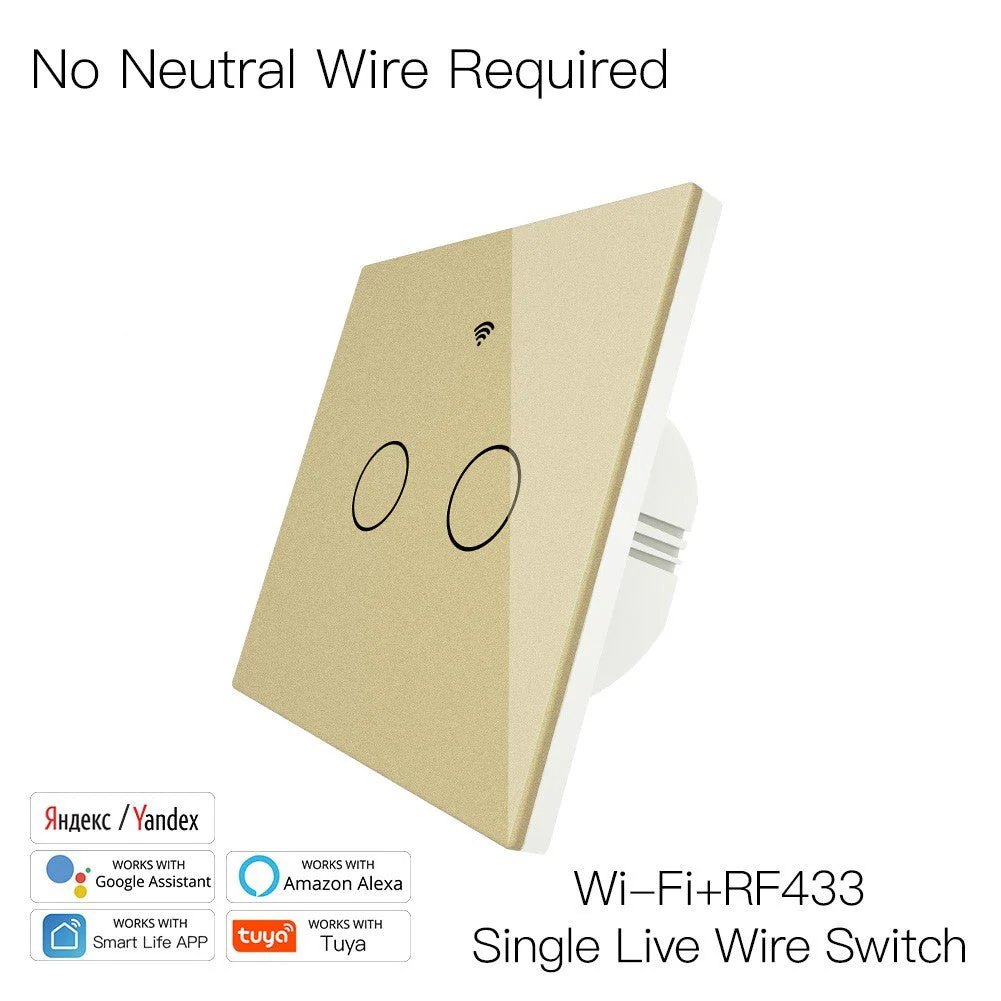 WiFi RF433 Smart Light Wall Touch Switch Single Pole 220V No Neutral Wire EU Standard 12