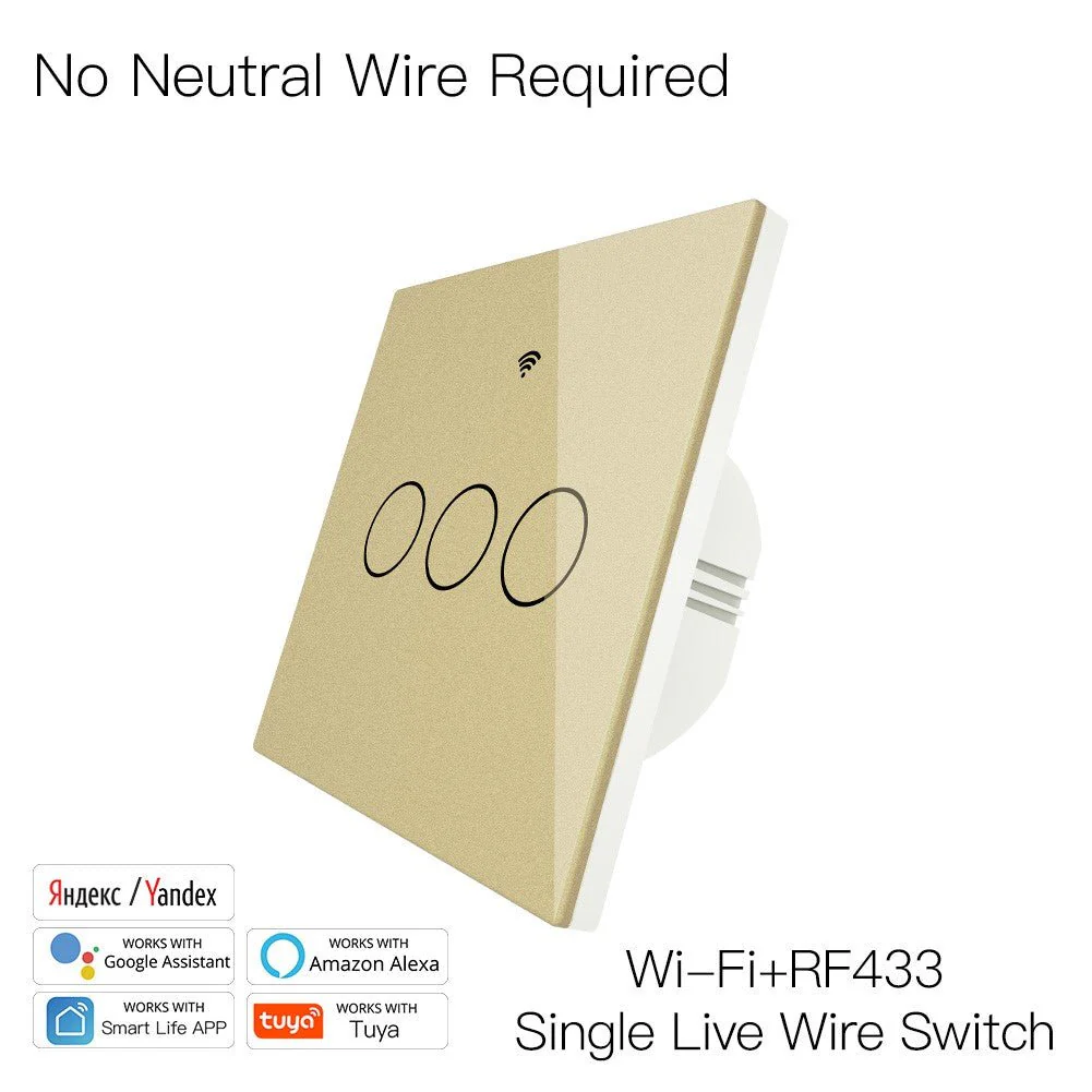 WiFi RF433 Smart Light Wall Touch Switch Single Pole 220V No Neutral Wire EU Standard 13