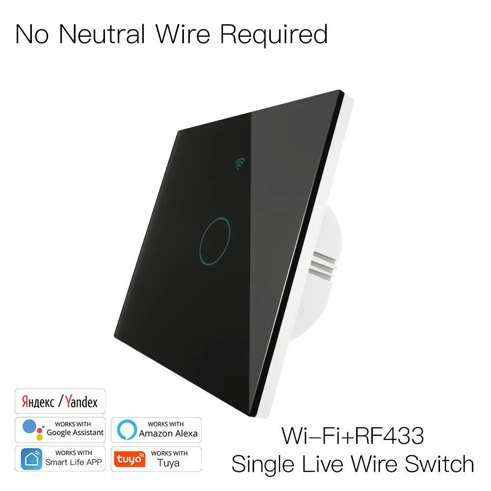 WiFi RF433 Smart Light Wall Touch Switch Single Pole 220V No Neutral Wire EU Standard 14