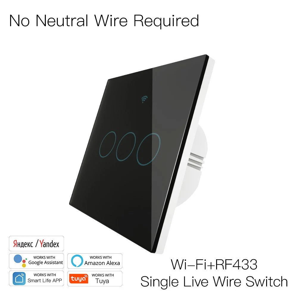 WiFi RF433 Smart Light Wall Touch Switch Single Pole 220V No Neutral Wire EU Standard 16