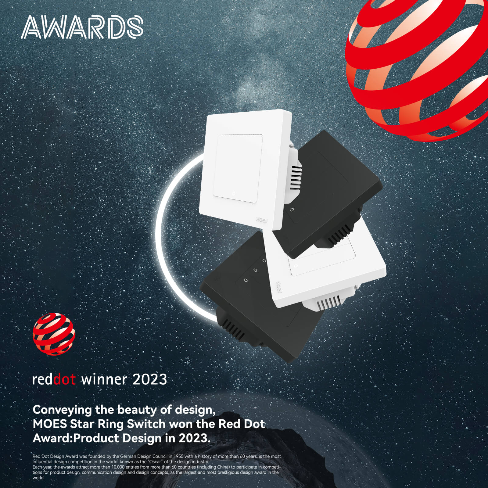MOES 2nd Star Ring Smart ZigBee3.0 Push Button Light Switch Embedded Touch Switch EU 2