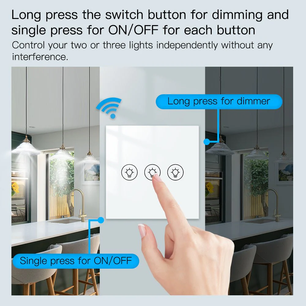MOES WiFi Smart Light Dimmer Touch Panel Switch 1/2/3 Gang EU Version 2