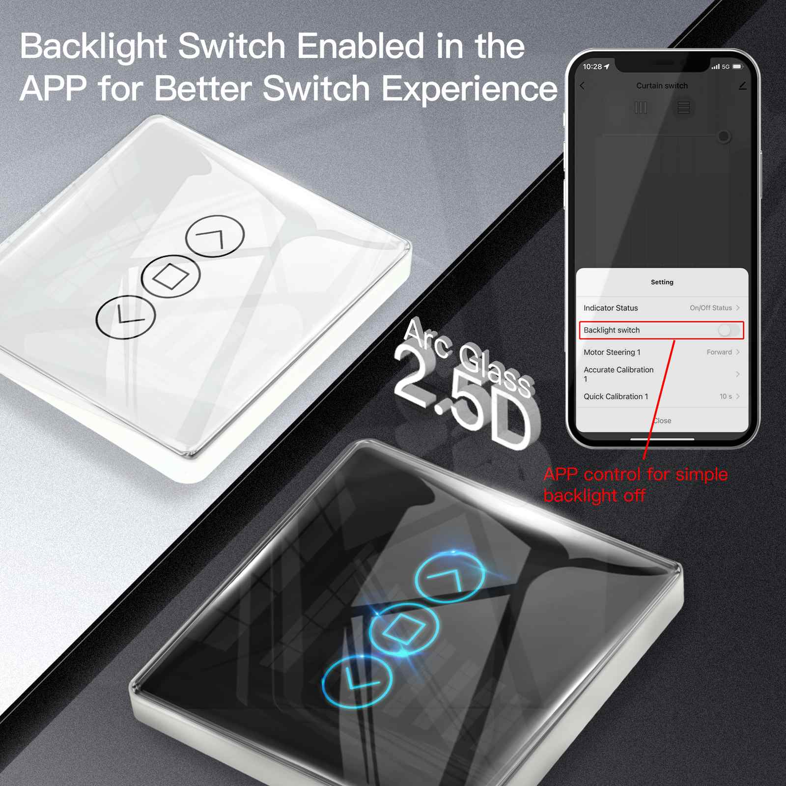 MOES WiFi Curtain Switch Smart 2.5D Arc Glass Touch Panel for Roller Blinds Shutters 4