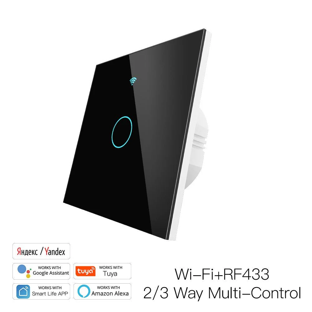 WiFi RF433 Smart Touch Light Switch 1/2/3/4 Gang 2 Way Multi-Control Neutral Wire Required EU 10