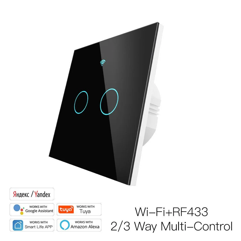 WiFi RF433 Smart Touch Light Switch 1/2/3/4 Gang 2 Way Multi-Control Neutral Wire Required EU 11