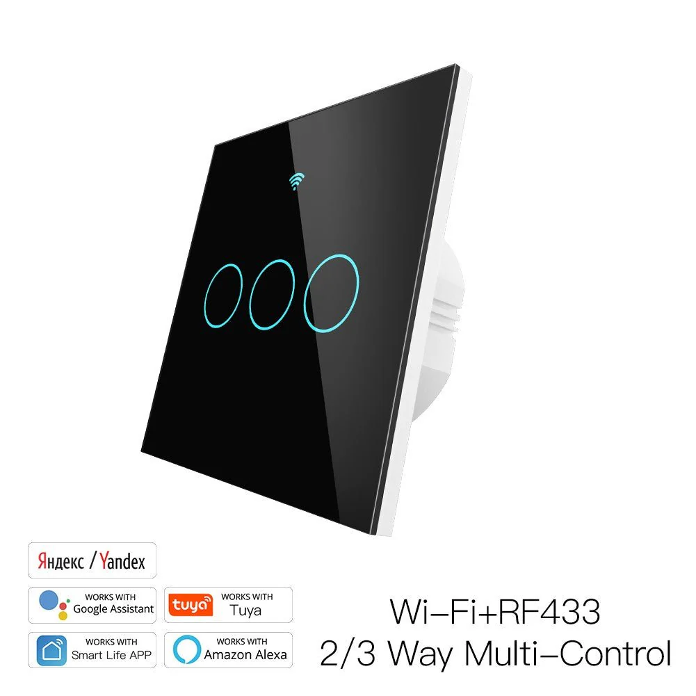 WiFi RF433 Smart Touch Light Switch 1/2/3/4 Gang 2 Way Multi-Control Neutral Wire Required EU 12