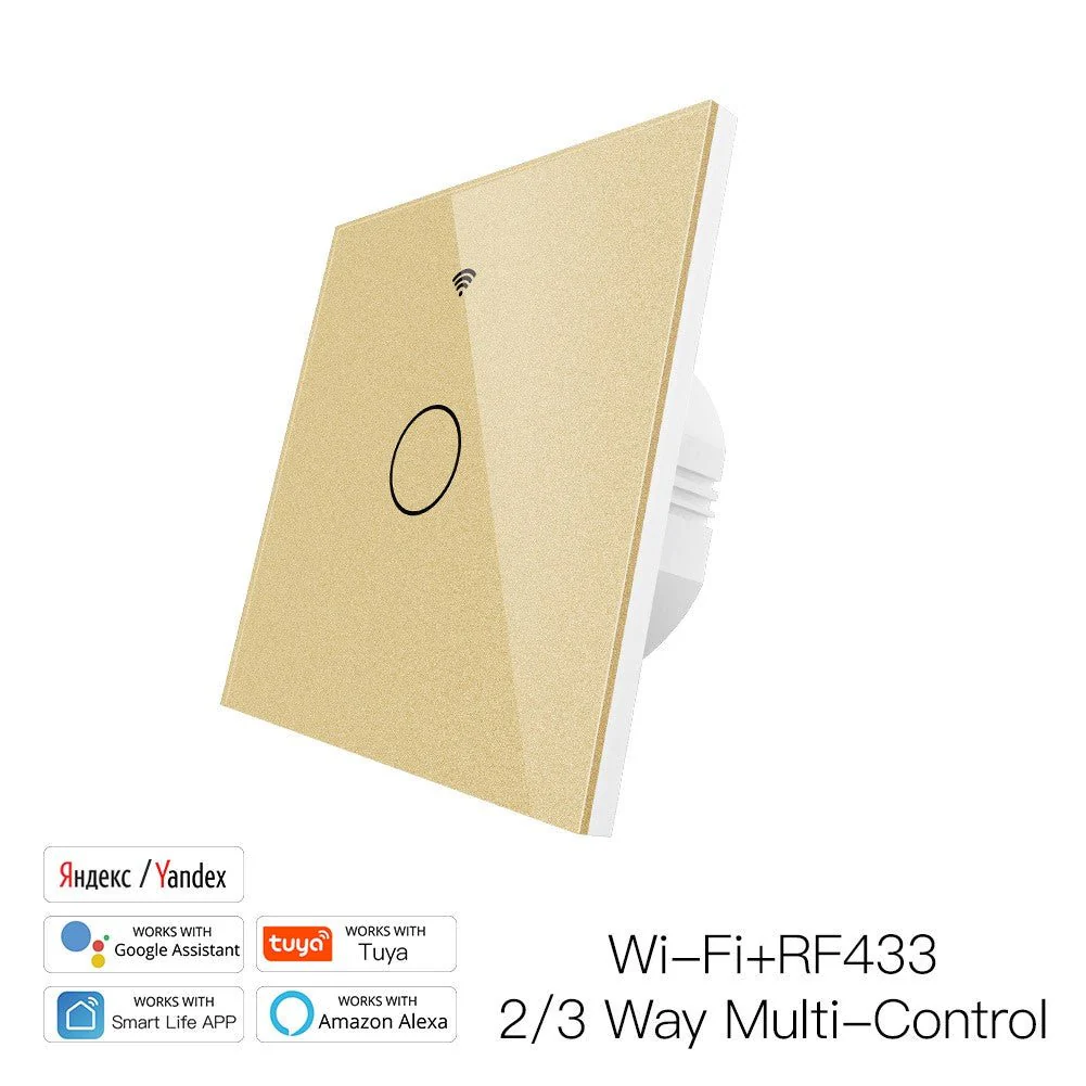 WiFi RF433 Smart Touch Light Switch 1/2/3/4 Gang 2 Way Multi-Control Neutral Wire Required EU 14