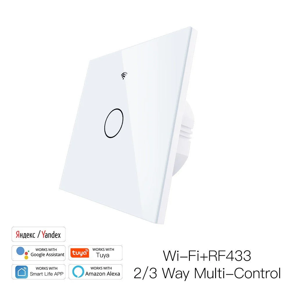 WiFi RF433 Smart Touch Light Switch 1/2/3/4 Gang 2 Way Multi-Control Neutral Wire Required EU 17