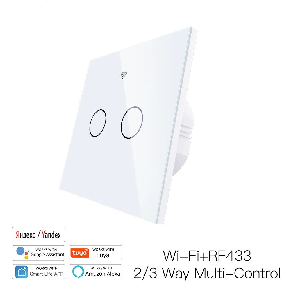 WiFi RF433 Smart Touch Light Switch 1/2/3/4 Gang 2 Way Multi-Control Neutral Wire Required EU 18