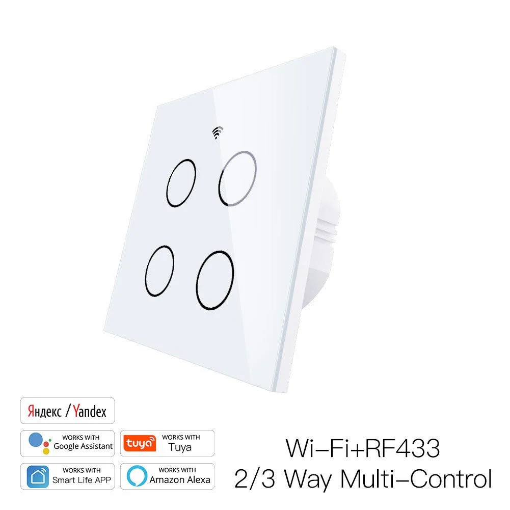 WiFi RF433 Smart Touch Light Switch 1/2/3/4 Gang 2 Way Multi-Control Neutral Wire Required EU 20
