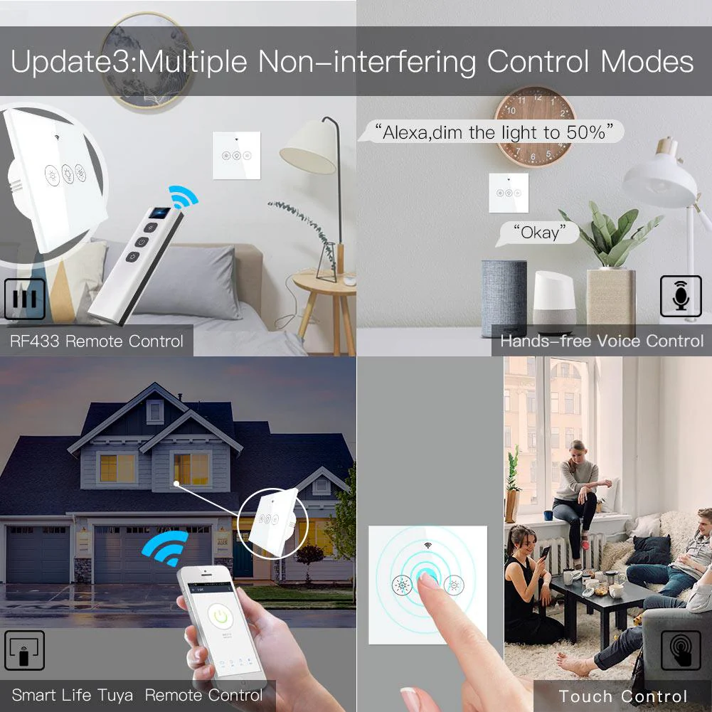 WiFi Smart Light Dimmer Switch RF433 Glass Touch Switch EU 4