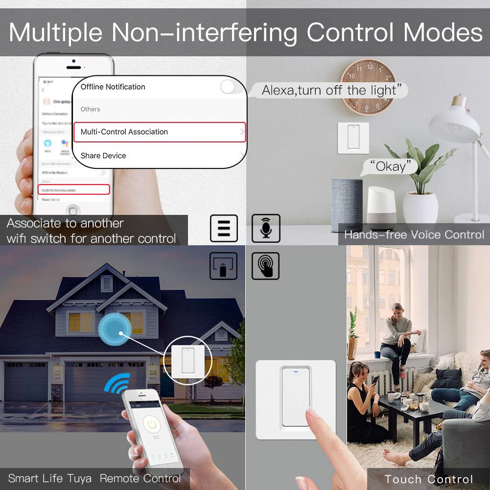 WiFi Smart Light Push Button Switch Neutral Wire Optional Capacitor required 220-240V EU 3