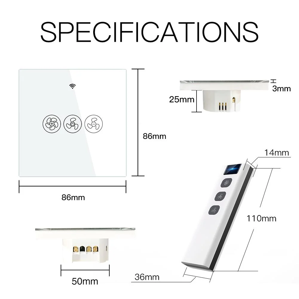 WiFi RF433 Smart Ceiling Fan Touch Switch Single Pole Neutral Wire Required EU 6