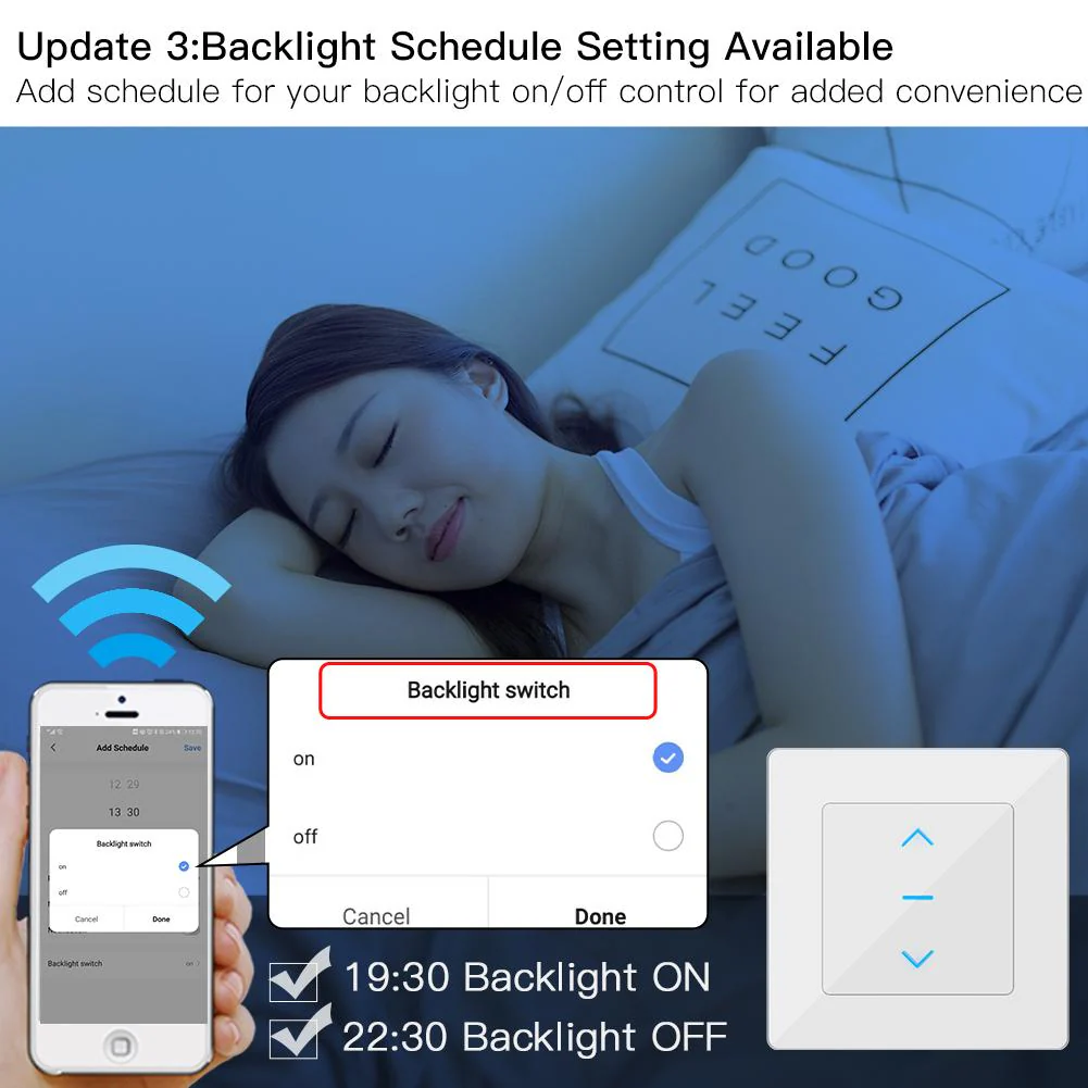WiFi Touch Smart Curtain Switch Design for Motorized Curtains and Roller Blinds EU 6