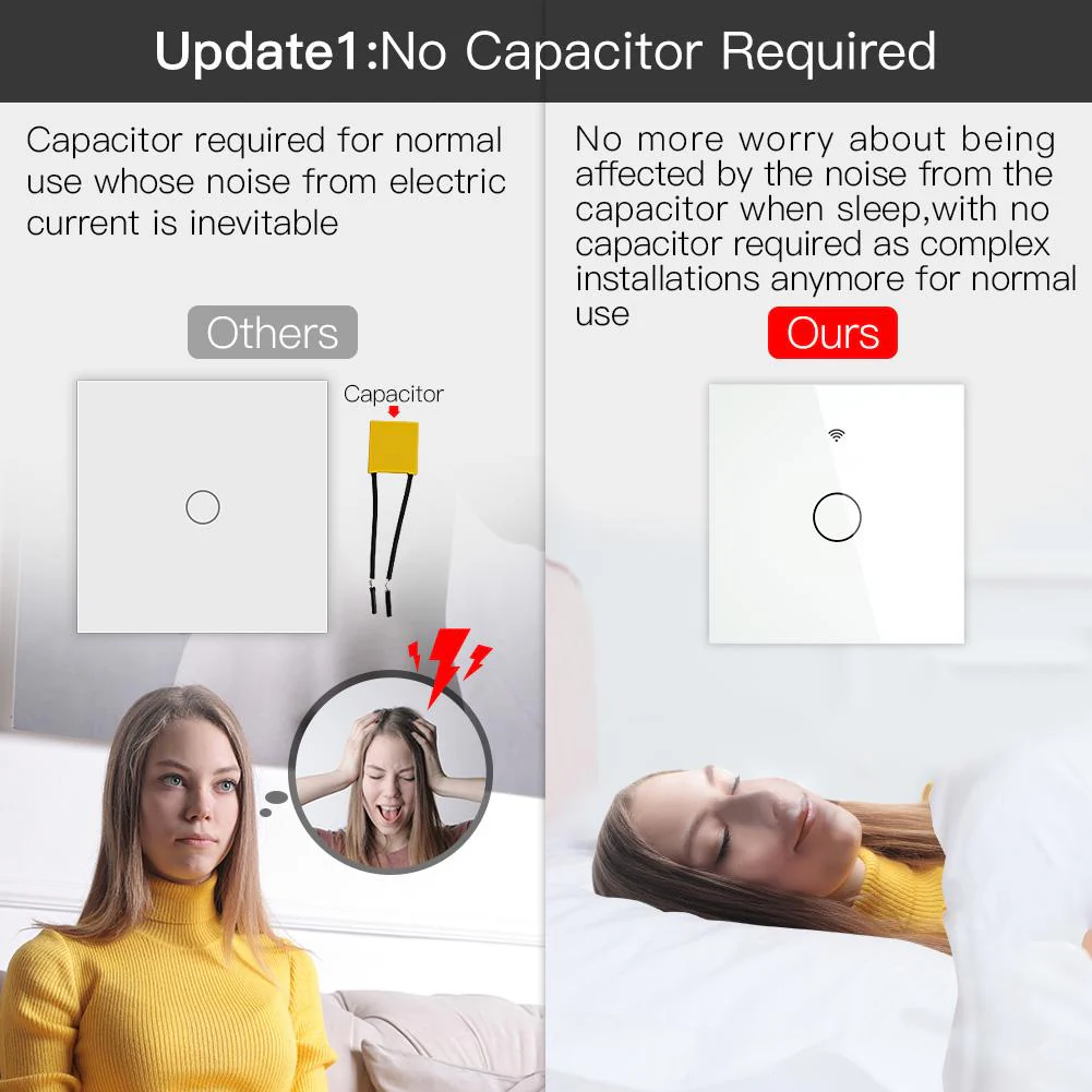 ZigBee 2 Way Light Switch, Touch Multi-Control Switch, Neutral Wire Optional, No Capacitor EU 2