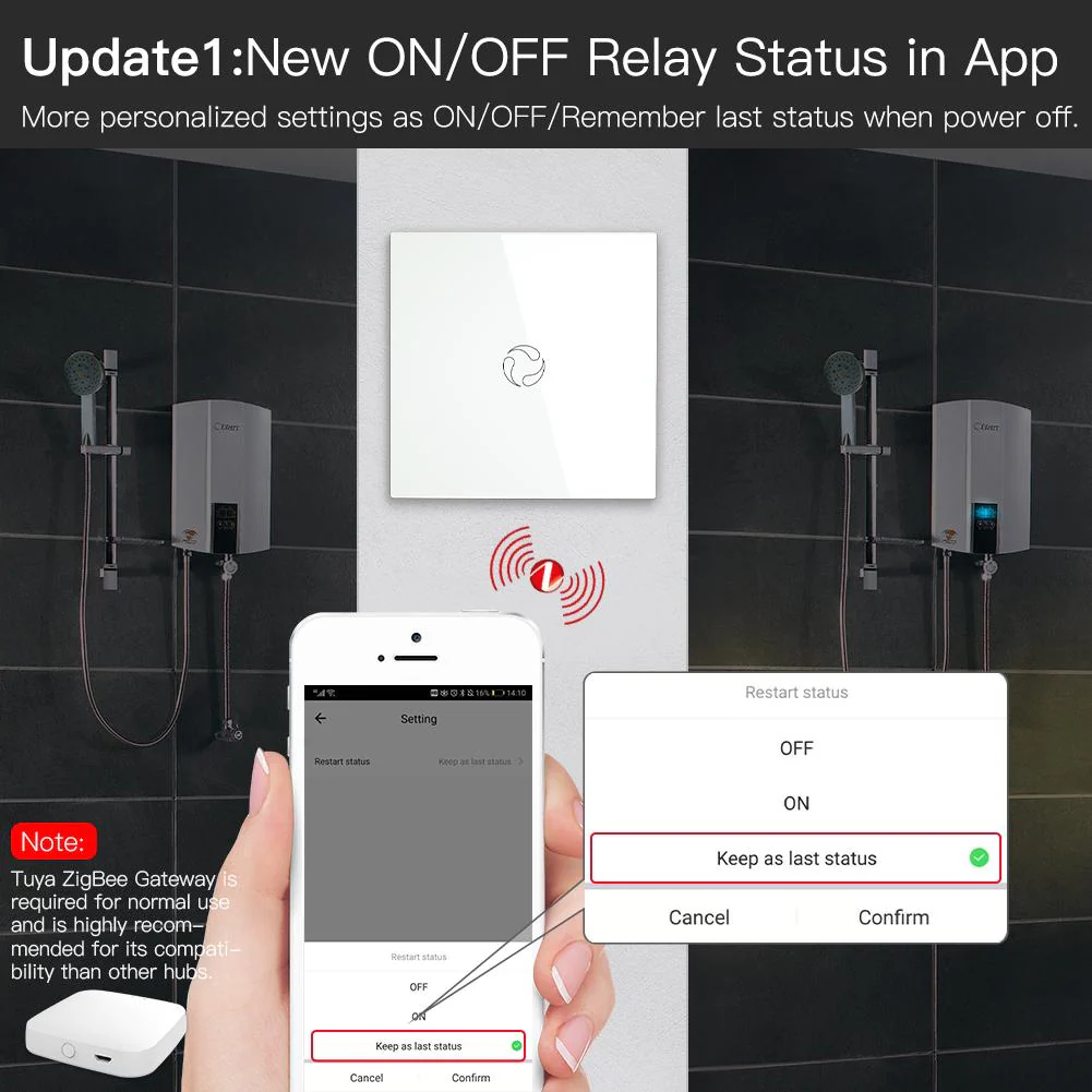 ZigBee Smart Boiler Touch Switch Water Heater Single Pole Neutral Wire Required 20A EU 3