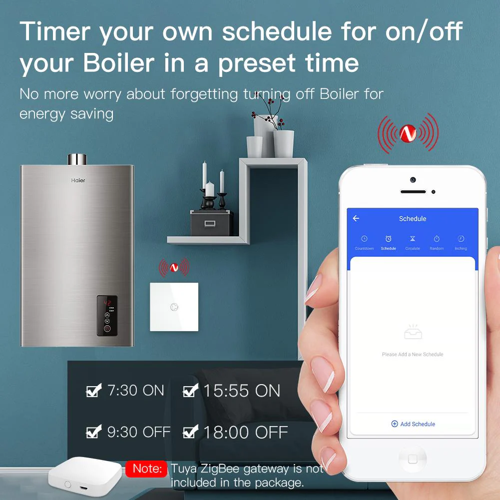 ZigBee Smart Boiler Touch Switch Water Heater Single Pole Neutral Wire Required 20A EU 6
