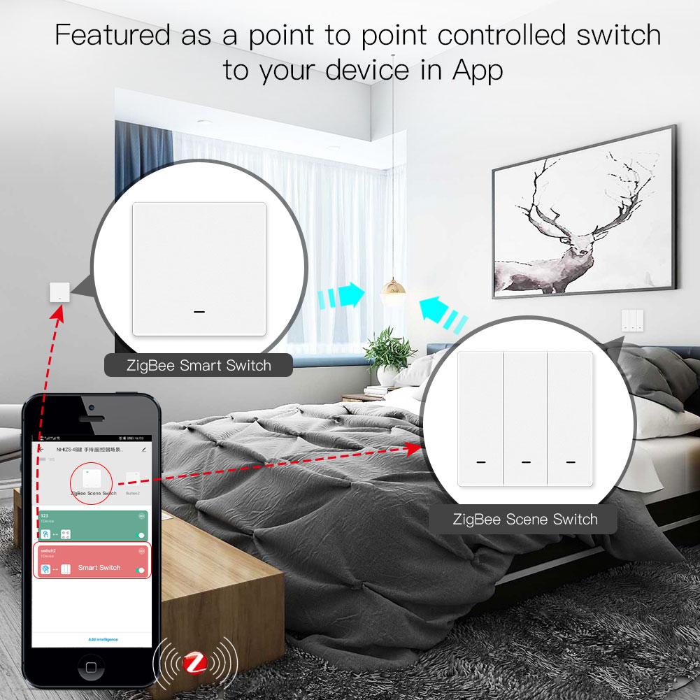 Smart ZigBee Scene Push Button Switch Single Pole Neutral Wire Optional No Capacitor 2