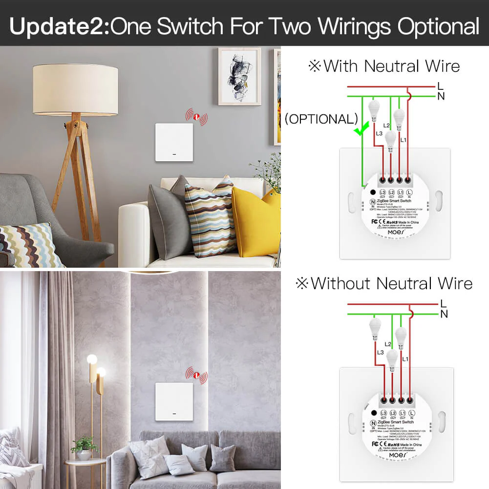 Smart ZigBee Scene Push Button Switch Single Pole Neutral Wire Optional No Capacitor 4