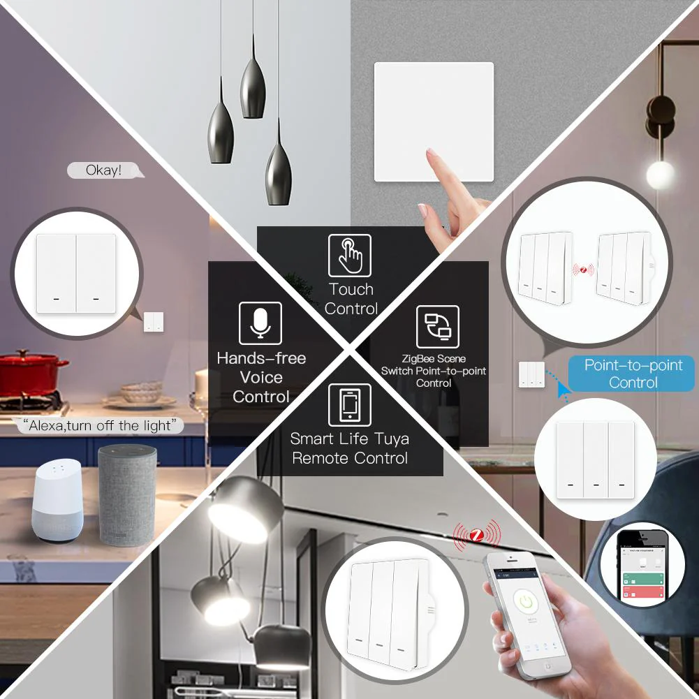 Smart ZigBee Scene Push Button Switch Single Pole Neutral Wire Optional No Capacitor 5