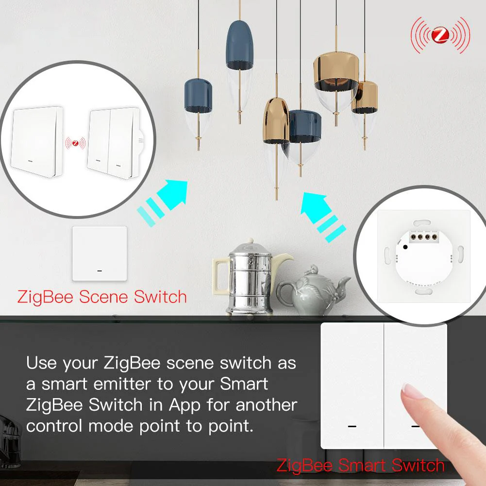 Smart ZigBee Scene Push Button Switch Single Pole Neutral Wire Optional No Capacitor 6
