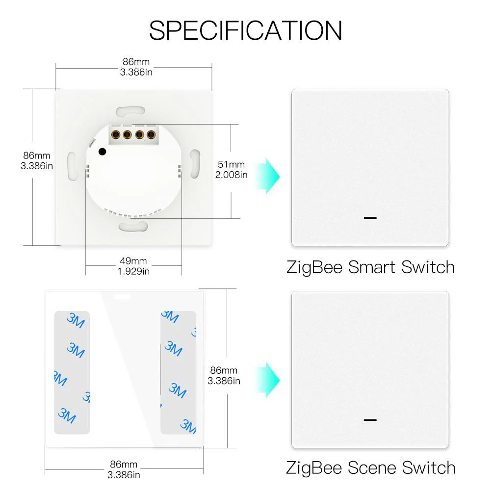 Smart ZigBee Scene Push Button Switch Single Pole Neutral Wire Optional No Capacitor 7