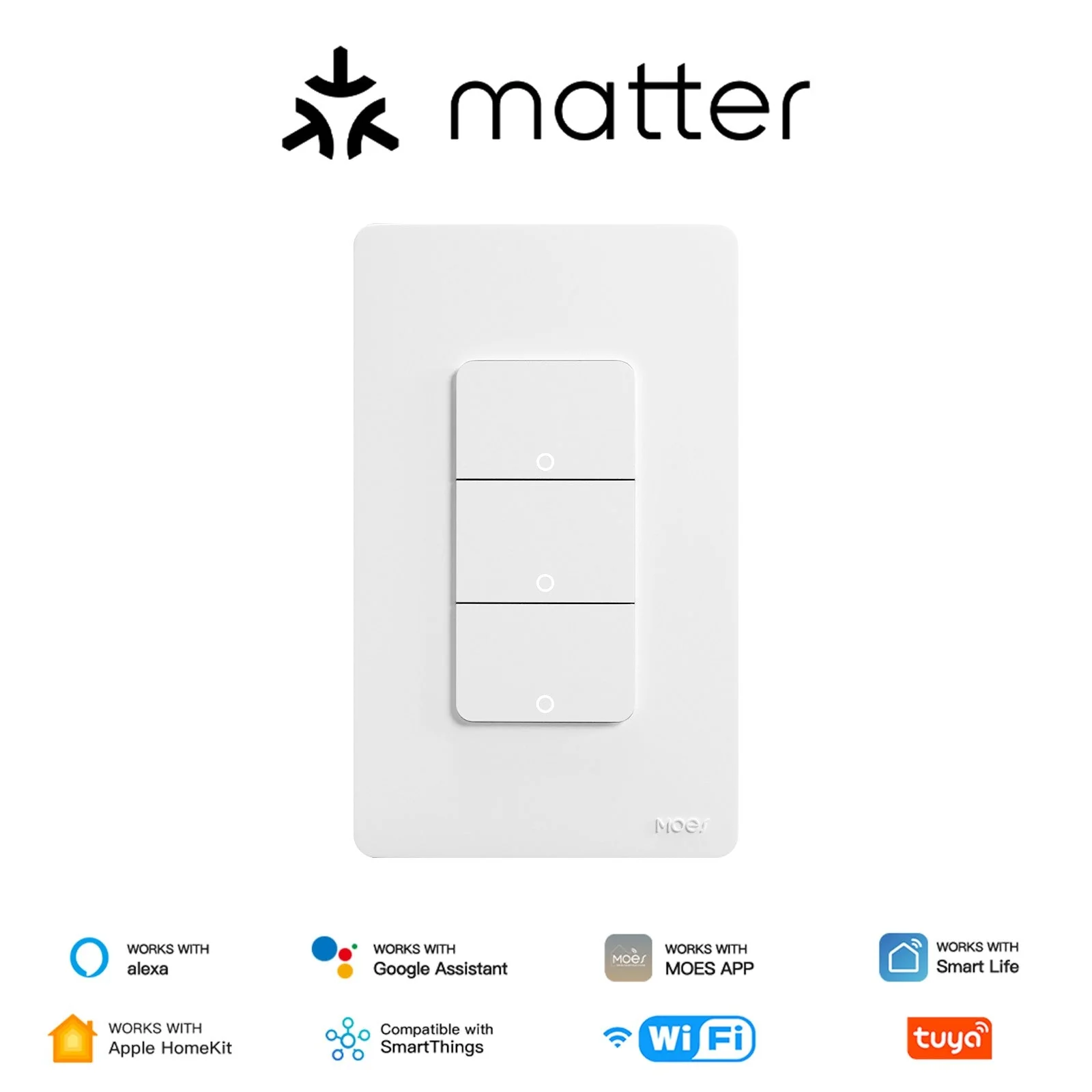 Matter WiFi Smart Light Button Switch App Control Neutral Wire Required US Standard 9