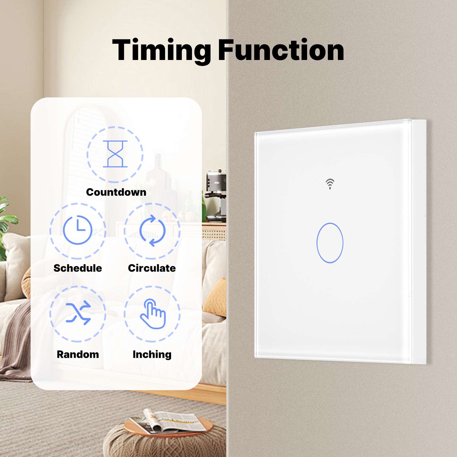 Matter WiFi Smart Light Switch Glass Panel Neutral Wire Required EU Standard 5