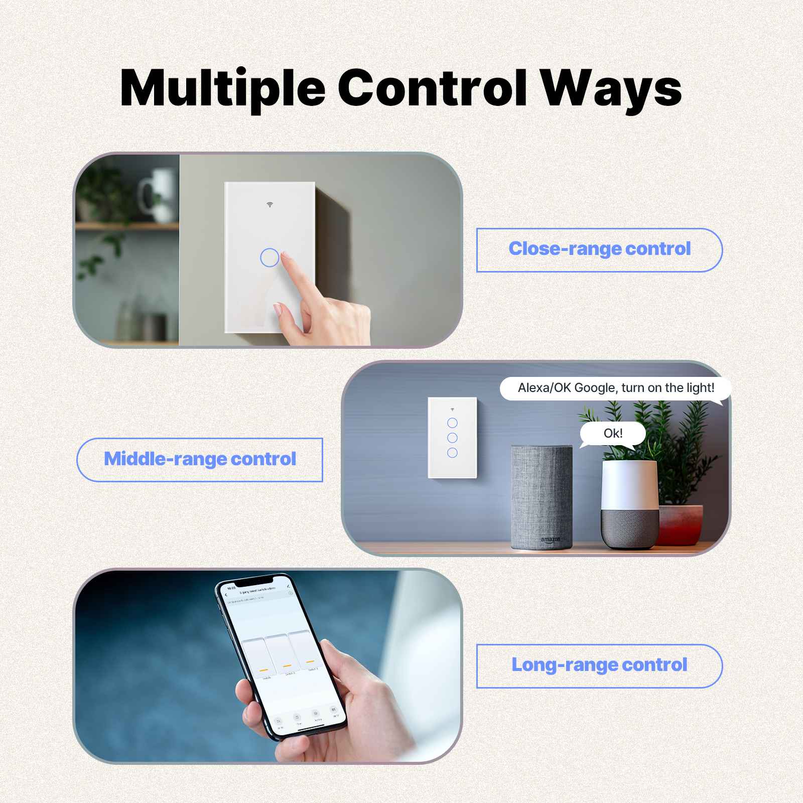 Matter WiFi Smart Light Switch Glass Panel Neutral Wire Required US Standard 6