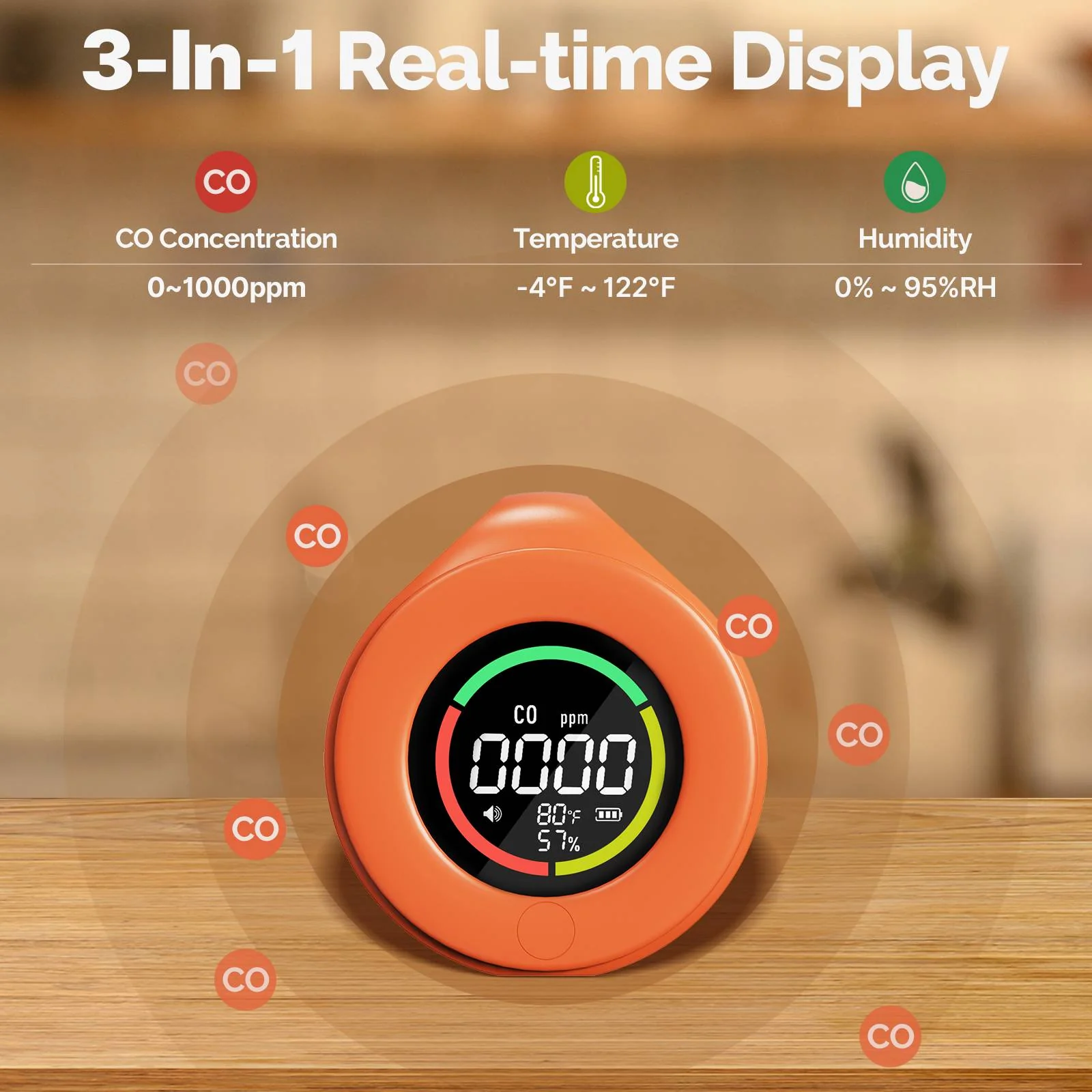 Mini Carbon Monoxide Detector Portable Temp/Humi/CO Meter(Non-smart) 2