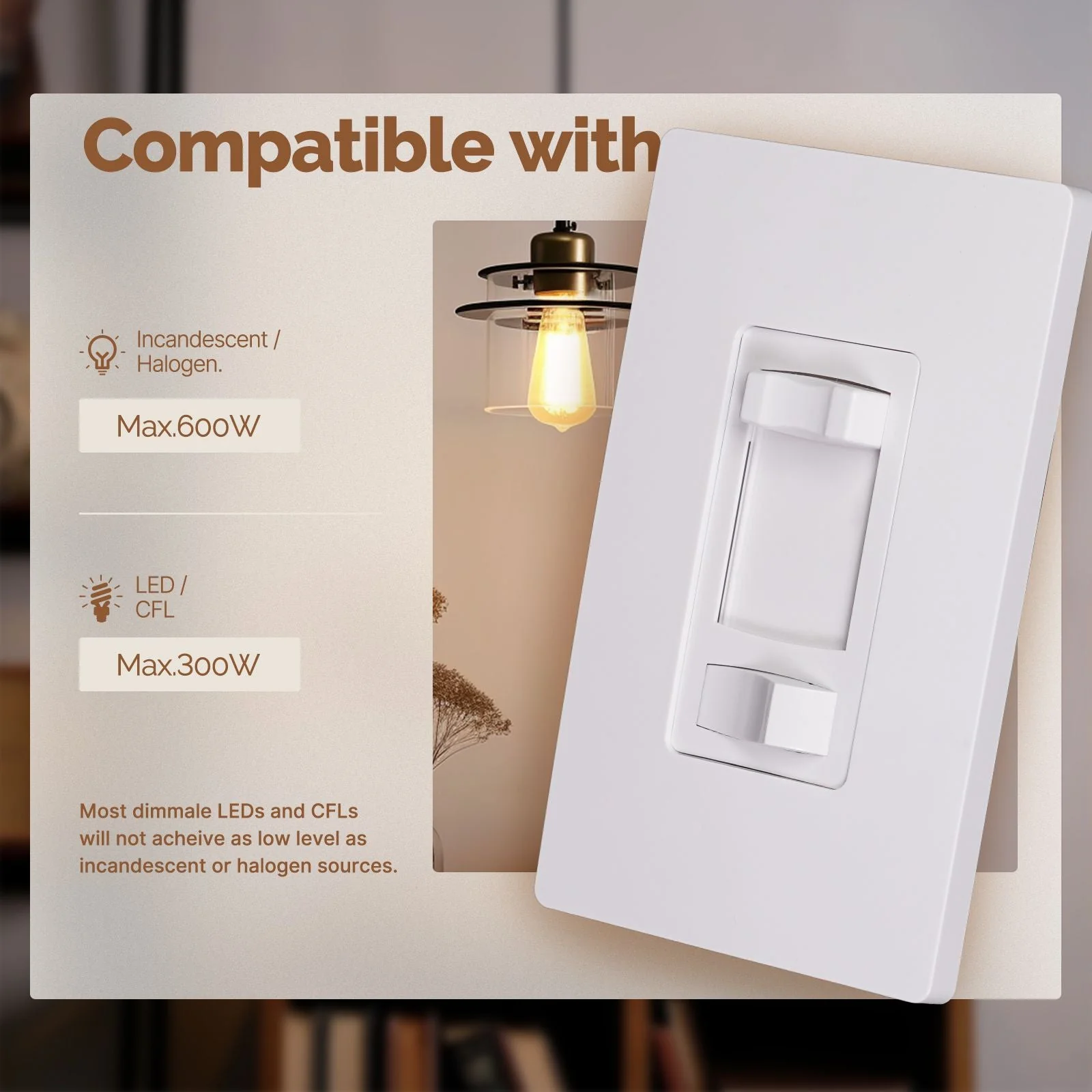 MOES Dimmer Light Switch Single Pole/3-Way for LED/Incandescent/CFL 3