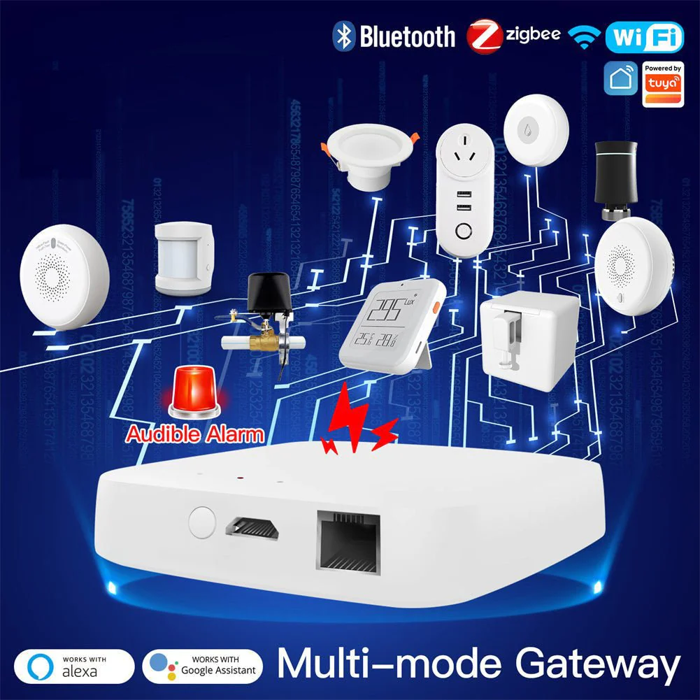 Smart Wired Multi-mode Gateway ZigBee WiFi BLE Mesh Hub Away Stay Home Security Protect Mode 3