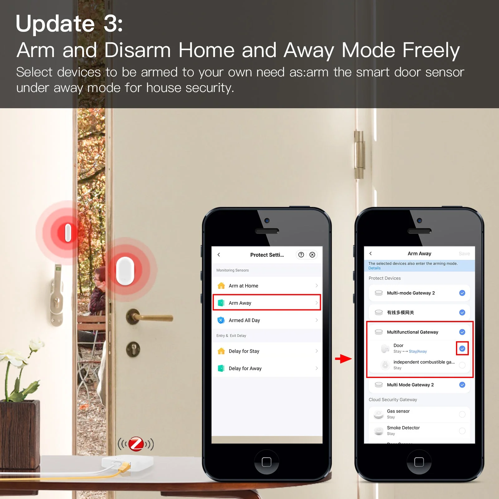 Smart Wired Multi-mode Gateway ZigBee WiFi BLE Mesh Hub Away Stay Home Security Protect Mode 8